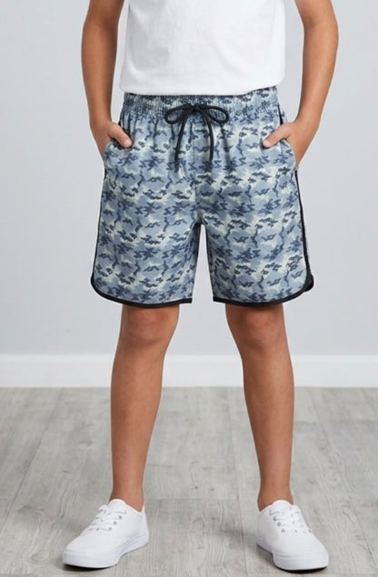 Boys Blue Camo Print Drawstring Short