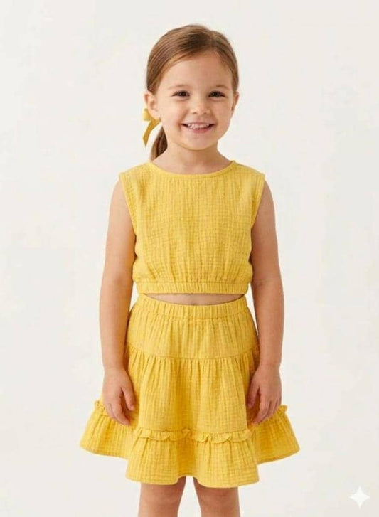 Toddler Girl's Yellow Cotton Muslin/Gauze Skirt Set