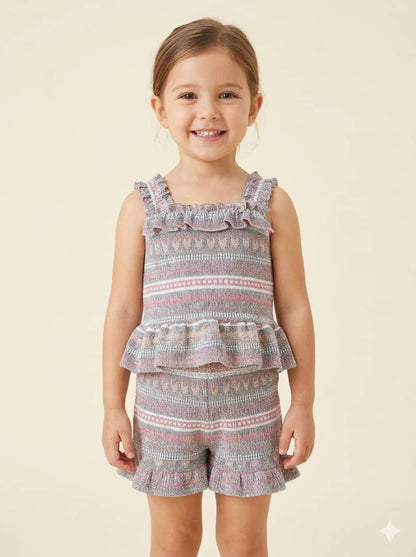 River Island Mini Girls Knit Ruffle Cami Top and Shorts Set.