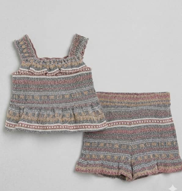 River Island Mini Girls Knit Ruffle Cami Top and Shorts Set.