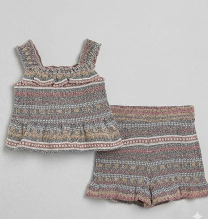 River Island Mini Girls Knit Ruffle Cami Top and Shorts Set.
