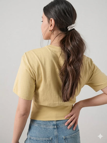 Corset Waist Cropped T-shirt Yellow