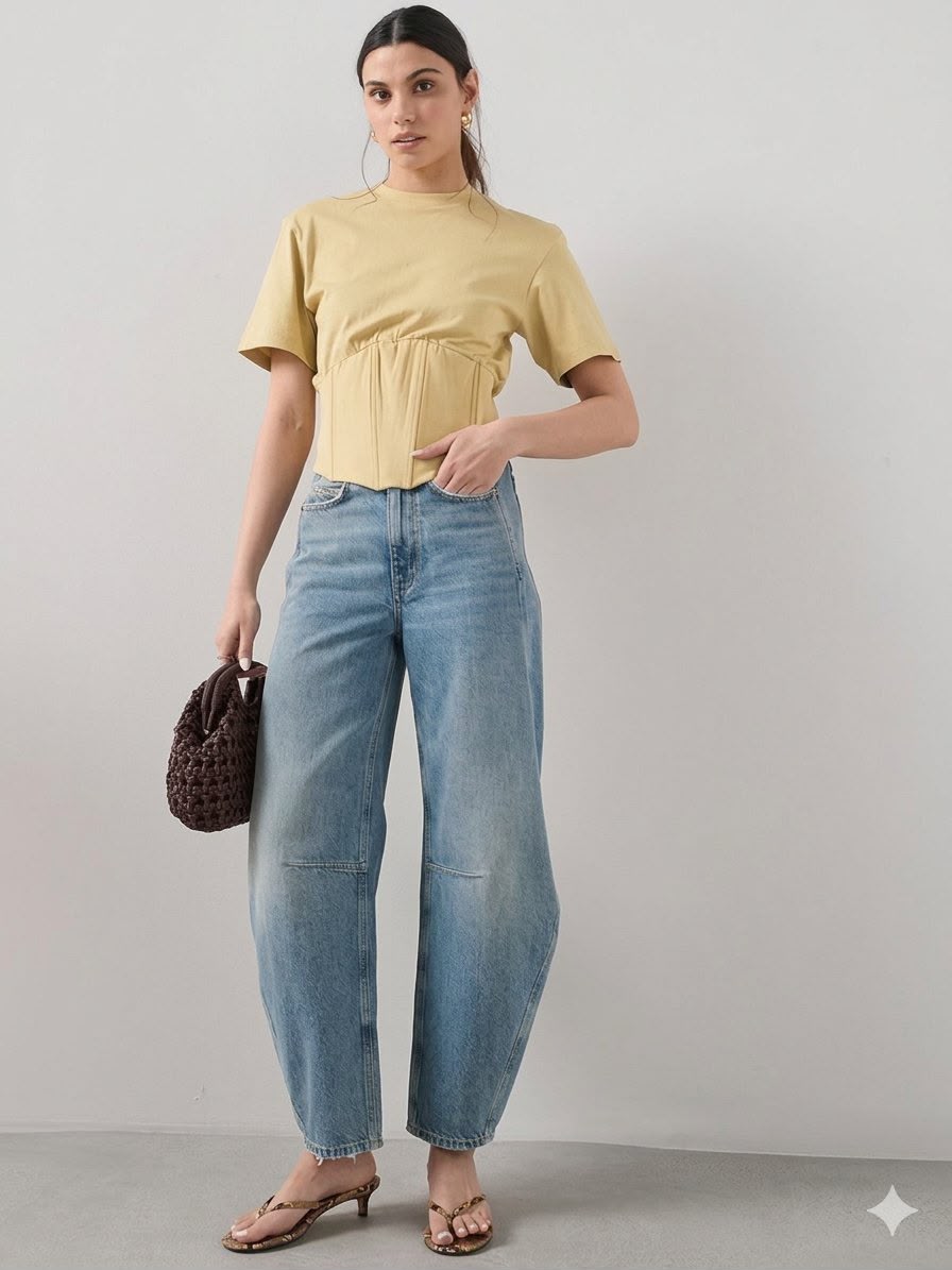 Corset Waist Cropped T-shirt Yellow