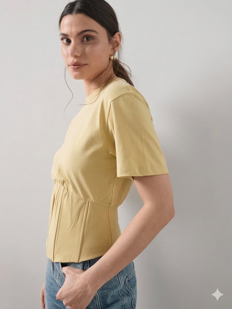 Corset Waist Cropped T-shirt Yellow