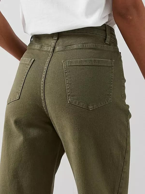 High Waist Wide Leg Jean Olive Green
