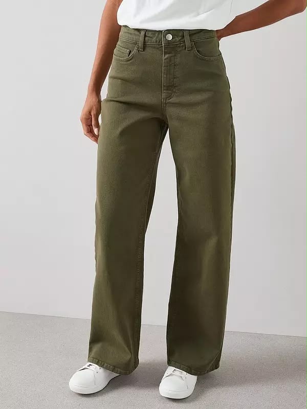 High Waist Wide Leg Jean Olive Green