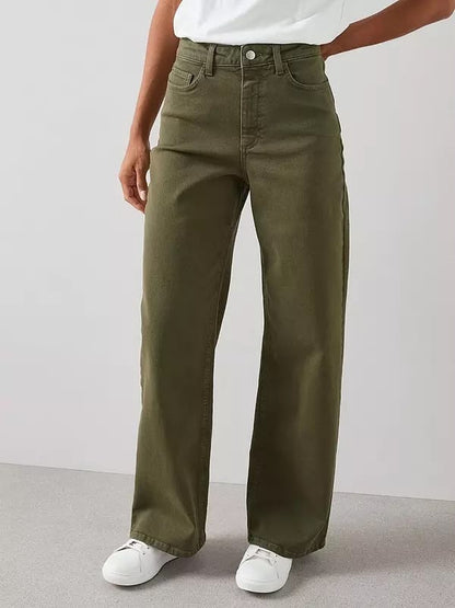 High Waist Wide Leg Jean Olive Green