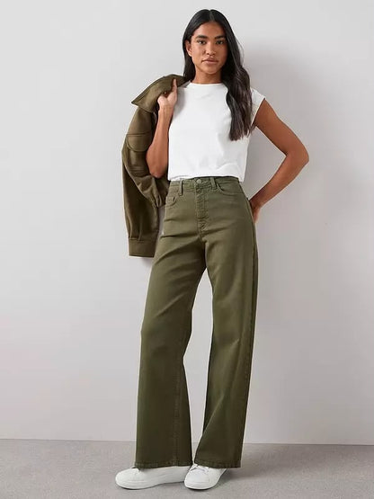High Waist Wide Leg Jean Olive Green