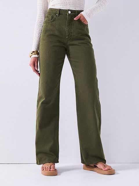 High Waist Wide Leg Jean Olive Green