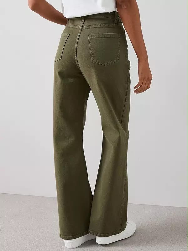 High Waist Wide Leg Jean Olive Green