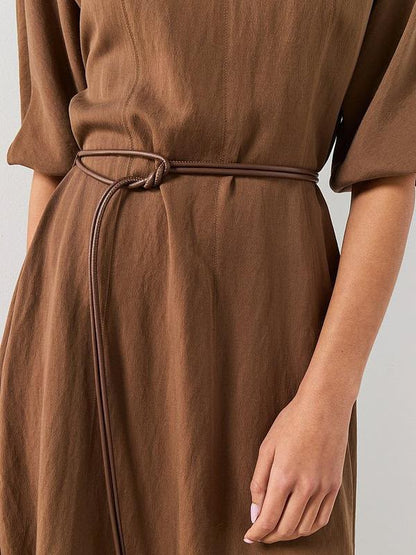 Lyocell Dress with Belt - Brown