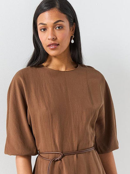 Lyocell Dress with Belt - Brown