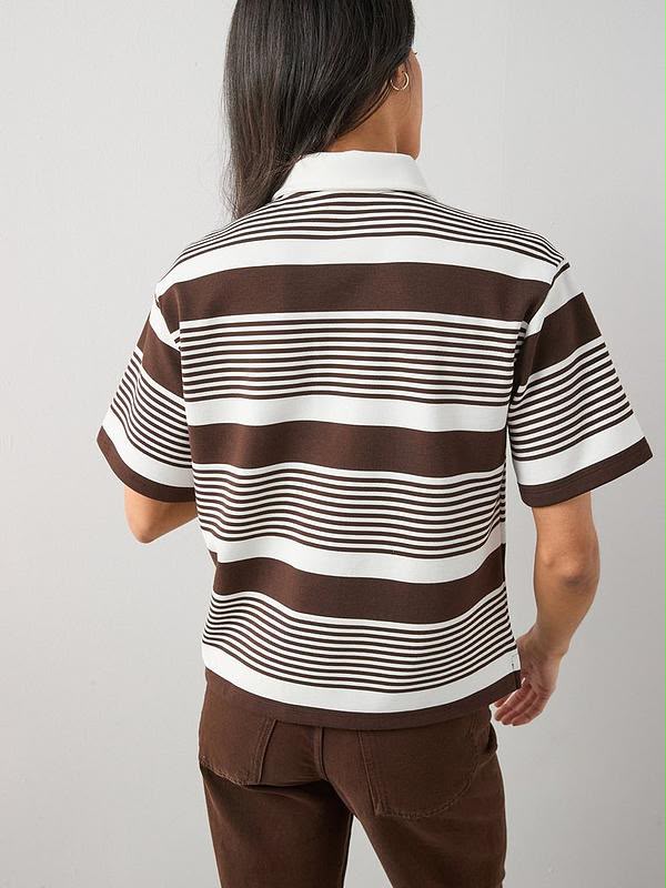 Collared Strip Short Sleeve Rugby Top Brown