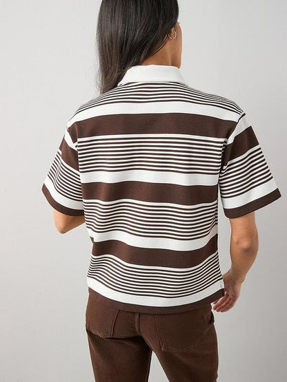 Collared Strip Short Sleeve Rugby Top Brown