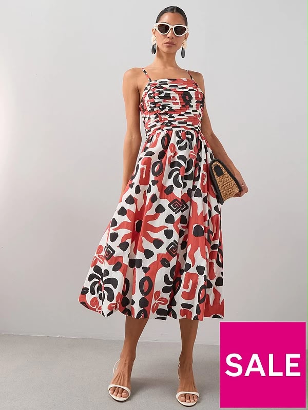 Pintuck Detail Puffball Midi Dress