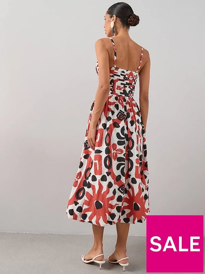 Pintuck Detail Puffball Midi Dress