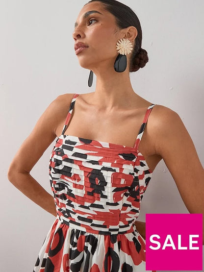 Pintuck Detail Puffball Midi Dress