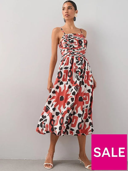 Pintuck Detail Puffball Midi Dress