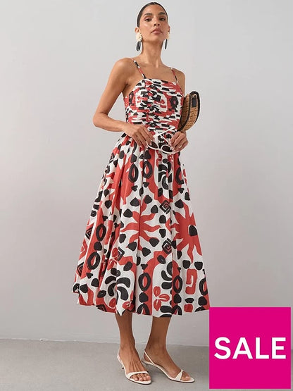 Pintuck Detail Puffball Midi Dress