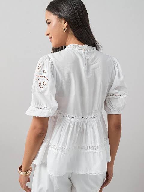 Broderie Lace Detail Puff Co-ord Blouse