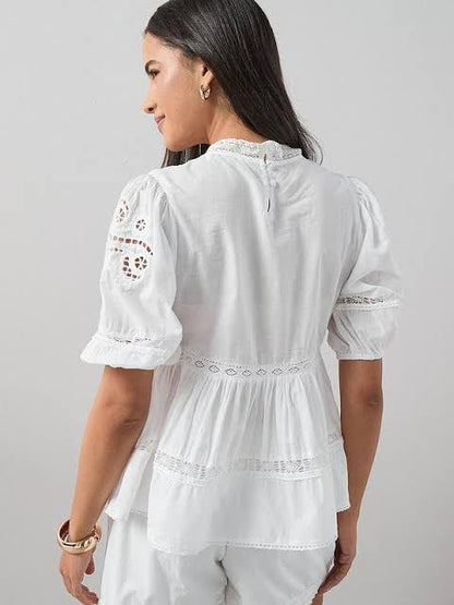 Broderie Lace Detail Puff Co-ord Blouse