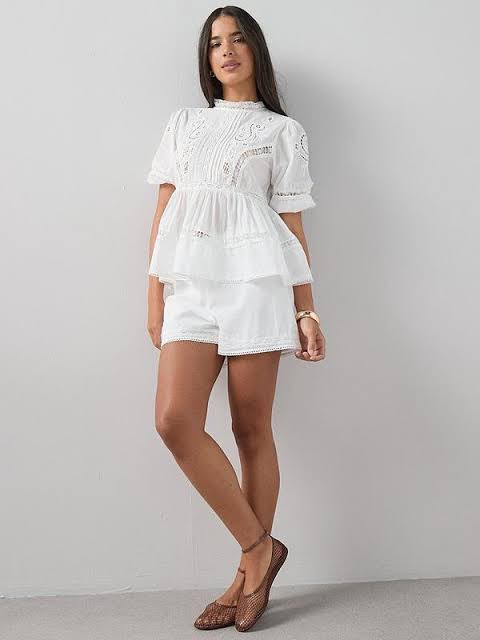 Broderie Lace Detail Puff Co-ord Blouse