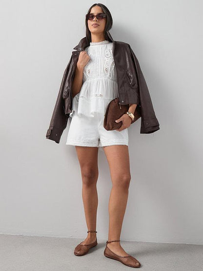 Broderie Lace Detail Puff Co-ord Blouse