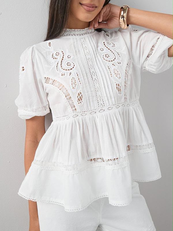 Broderie Lace Detail Puff Co-ord Blouse