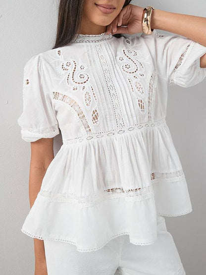 Broderie Lace Detail Puff Co-ord Blouse