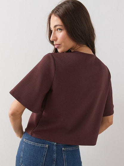 Button Wrap Short Sleeve Boxy Top Brown