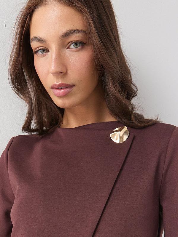 Button Wrap Short Sleeve Boxy Top Brown