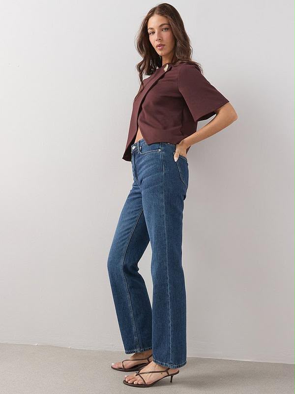 Button Wrap Short Sleeve Boxy Top Brown