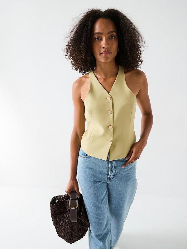 V by Very 90s Neck Waistcoat - Green