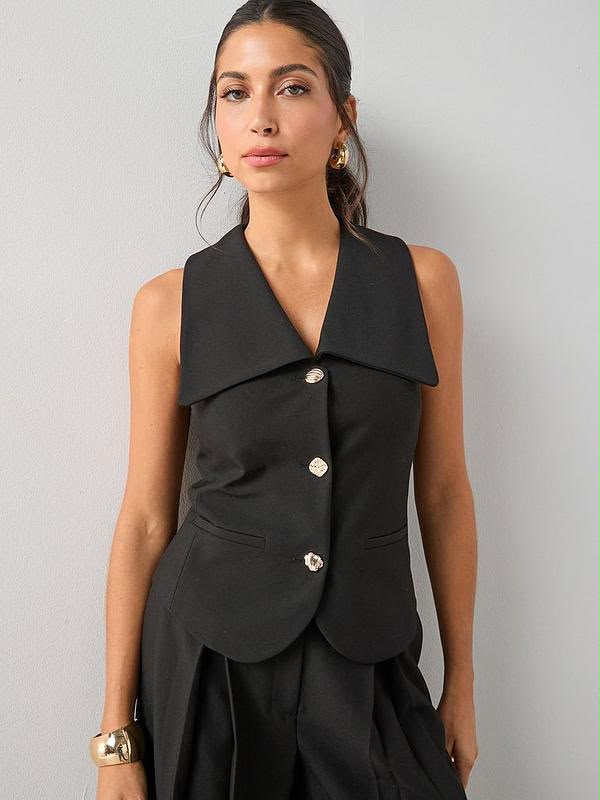 Exaggerated Collar Waistcoat Black