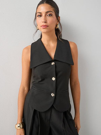 Exaggerated Collar Waistcoat Black
