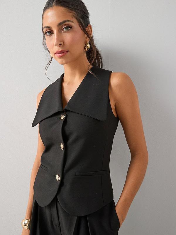 Exaggerated Collar Waistcoat Black