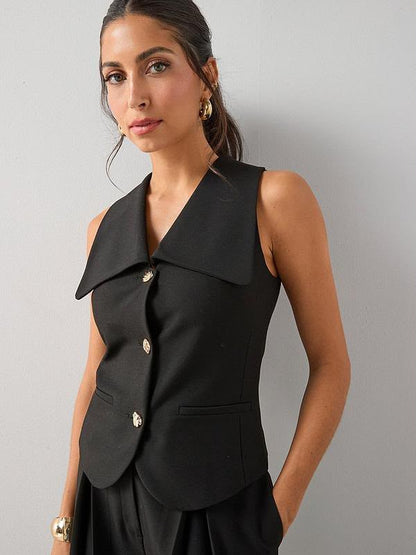 Exaggerated Collar Waistcoat Black