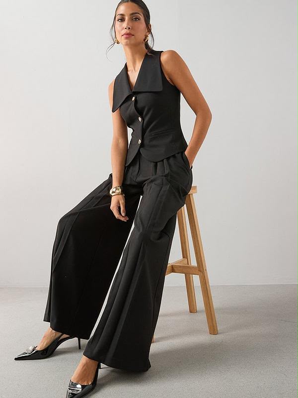 Exaggerated Collar Waistcoat Black