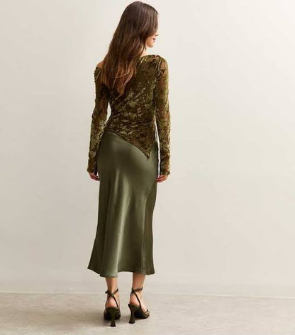 Light Satin Bias Cut Midi Skirt
