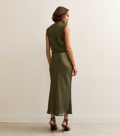 Light Satin Bias Cut Midi Skirt