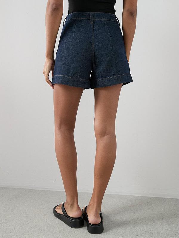 Dark Wash Pleated Top Denim Shorts