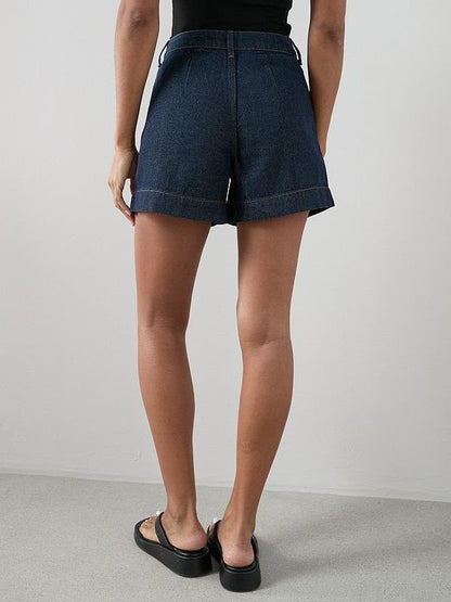 Dark Wash Pleated Top Denim Shorts