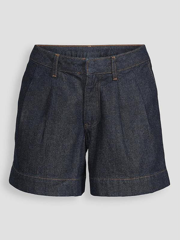 Dark Wash Pleated Top Denim Shorts