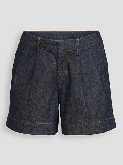 Dark Wash Pleated Top Denim Shorts