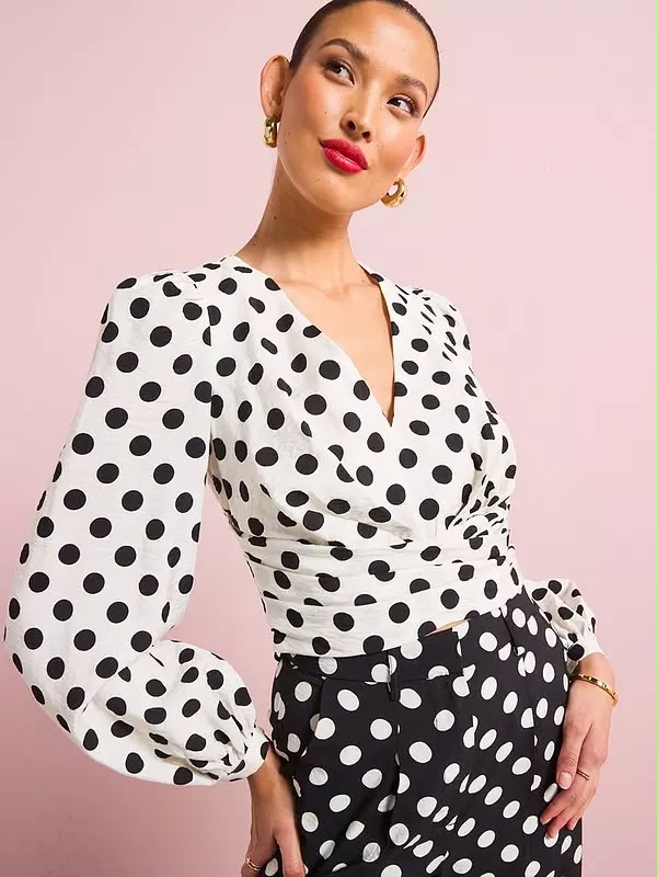 Polka Dot Co-Ord Long Sleeve Blouse White