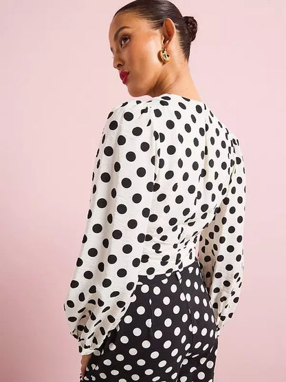 Polka Dot Co-Ord Long Sleeve Blouse White