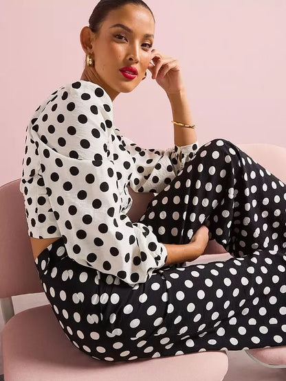 Polka Dot Co-Ord Long Sleeve Blouse White
