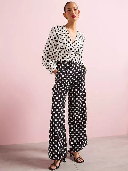 Polka Dot Co-Ord Long Sleeve Blouse White