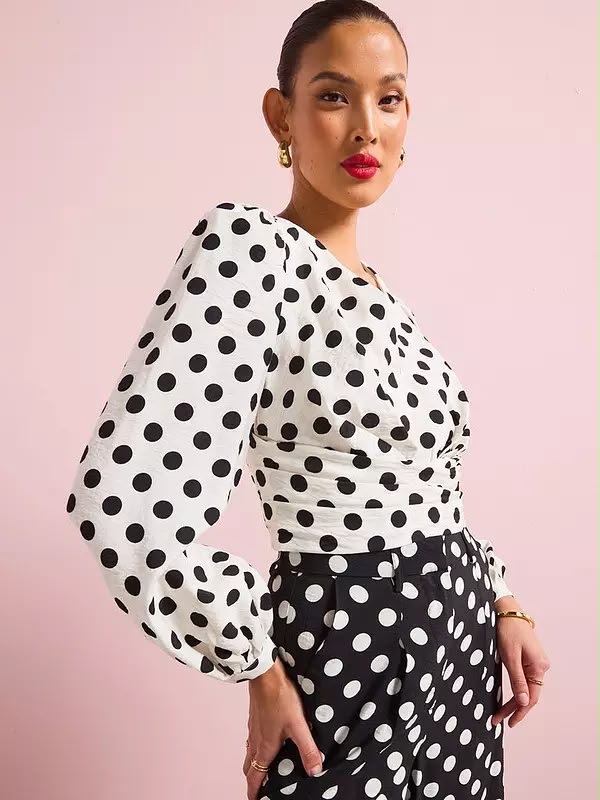 Polka Dot Co-Ord Long Sleeve Blouse White