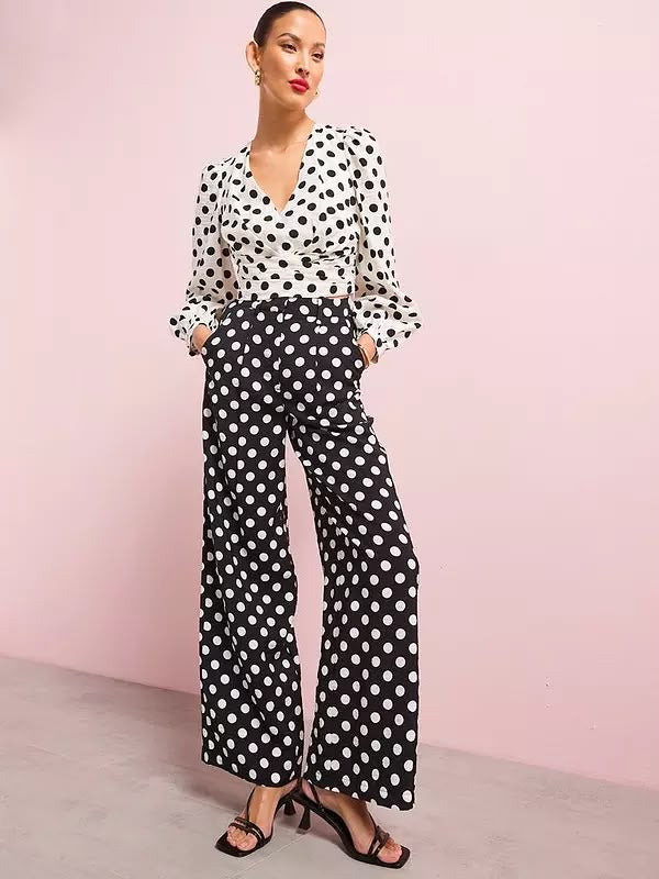 Polka Dot Co-Ord Long Sleeve Blouse White